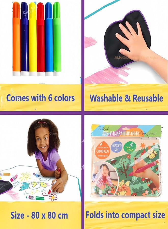 Sillyme 3pcs Water Drawing Mat for Kids, 80 x 80 cm, Reusable Colouring Mat, Washable Painting Mat with 6 Sketch Pens, Gift Toy for Ages 2-6 Years - Image 2